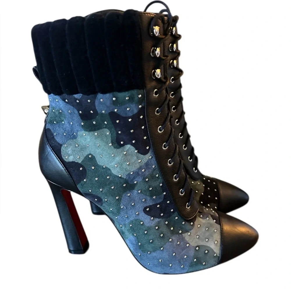 Christian Louboutin Dakita Camo Plume Crystal accent booties RETAIL 1995